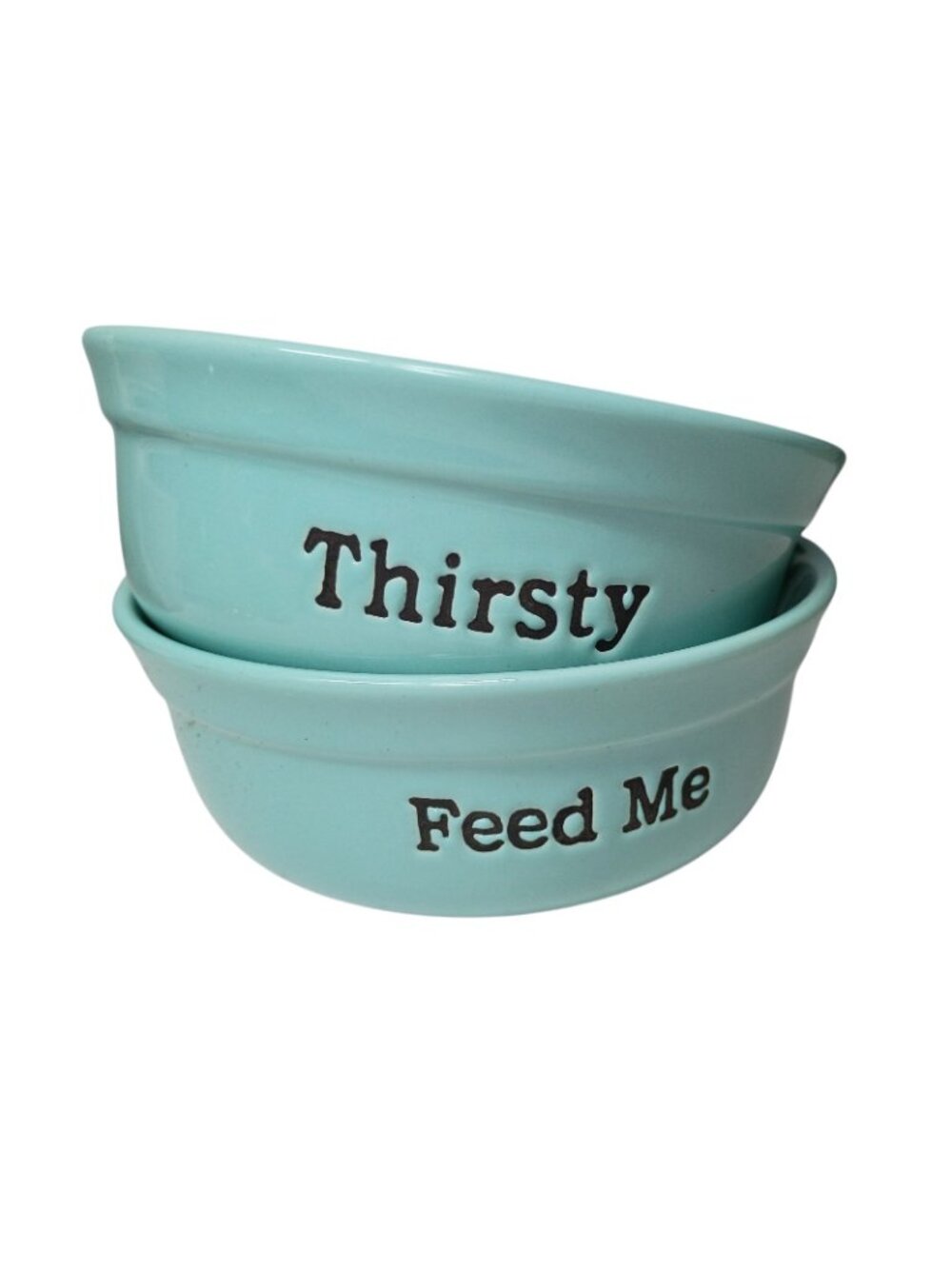 Signature Housewares Stoneware Pet Bowls Cat Dog Spell Out Aqua Paw Print - Picture 2 of 7